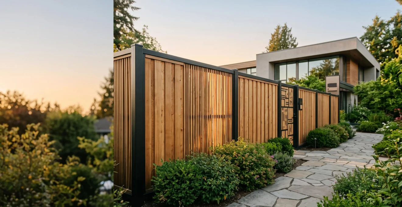 Cloture de jardin en bois clair associant securite, intimite et harmonie avec une maison contemporaine