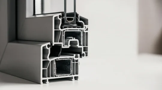 Coupe transversale d'une fenêtre révélant son armature interne cachée, symbole des malfaçons invisibles à l'œil nu