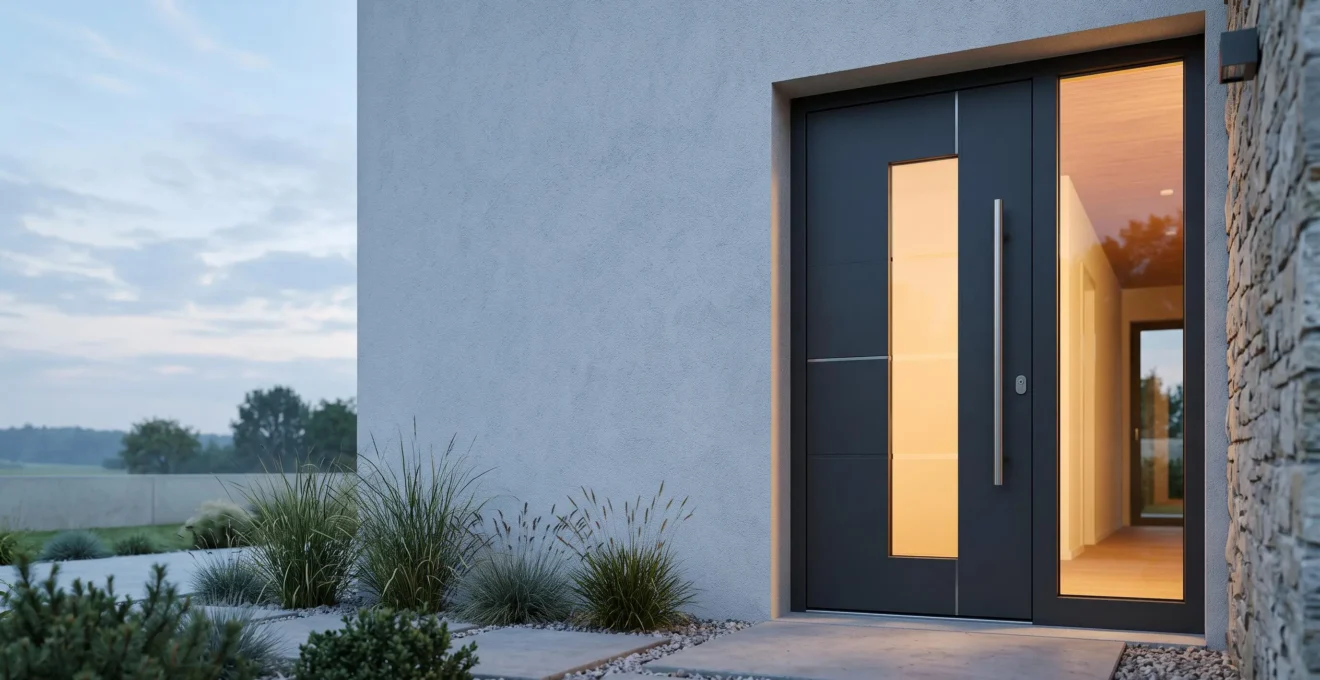 Porte d'entrée moderne alliant sécurité, isolation thermique et esthétique valorisante sur une façade de maison