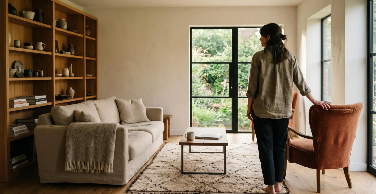 Salon lumineux mêlant harmonieusement des pièces de styles différents, reflet d'une décoration personnelle et intemporelle