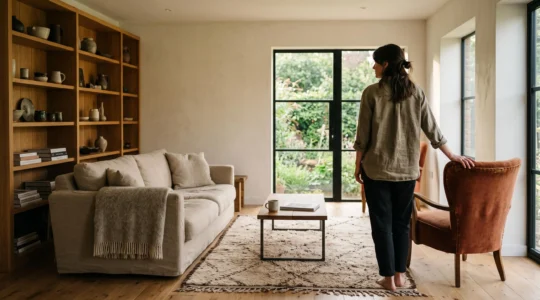 Salon lumineux mêlant harmonieusement des pièces de styles différents, reflet d'une décoration personnelle et intemporelle