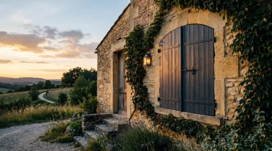 Façade élégante d'une maison avec des volets battants pleins fermés, alliant occultation totale et design raffiné